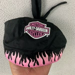 Harley Davidson Skull Cap Bandana Head Wrap Black Pink Flames One Size Bikercore